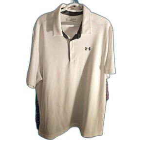 Under Armor Mens Heat Gear Golf Shirt White With Grey 2XL